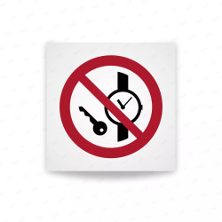 Rotulo prohibicion - Prohibido llevar piezas metálicas o relojes |Cod. P008 ISO 7010
