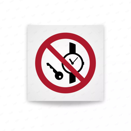 Rotulo prohibicion - Prohibido llevar piezas metálicas o relojes |Cod. P008 ISO 7010