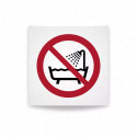 Rotulo prohibicion - Prohibir el uso de este dispositivo en la bañera, ducha o sobre un lavabo lleno de agua|Cod. P0026 ISO 7010