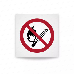 Rotulo prohibicion - Sin llama abierta; Está prohibido hacer fuego, fuentes abiertas de ignición y fumar.|Cod. P003 ISO 7010