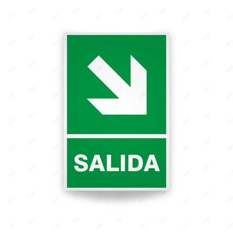 Rótulo de Ruta de Evacuación - Salida Flecha para Abajo lado Derecha|Cod. EV-7 Señales de Emergencia