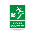 Rótulo de Ruta de Evacuación - Ruta de Evacuación flecha lado izquierdo para descenso|Cod. EV-11 Señales de Emergencia