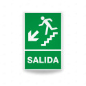 Rótulo de Ruta de Evacuación - Salida flecha abajo lado izquierdo para descenso|Cod. EV-13 Señales de Emergencia