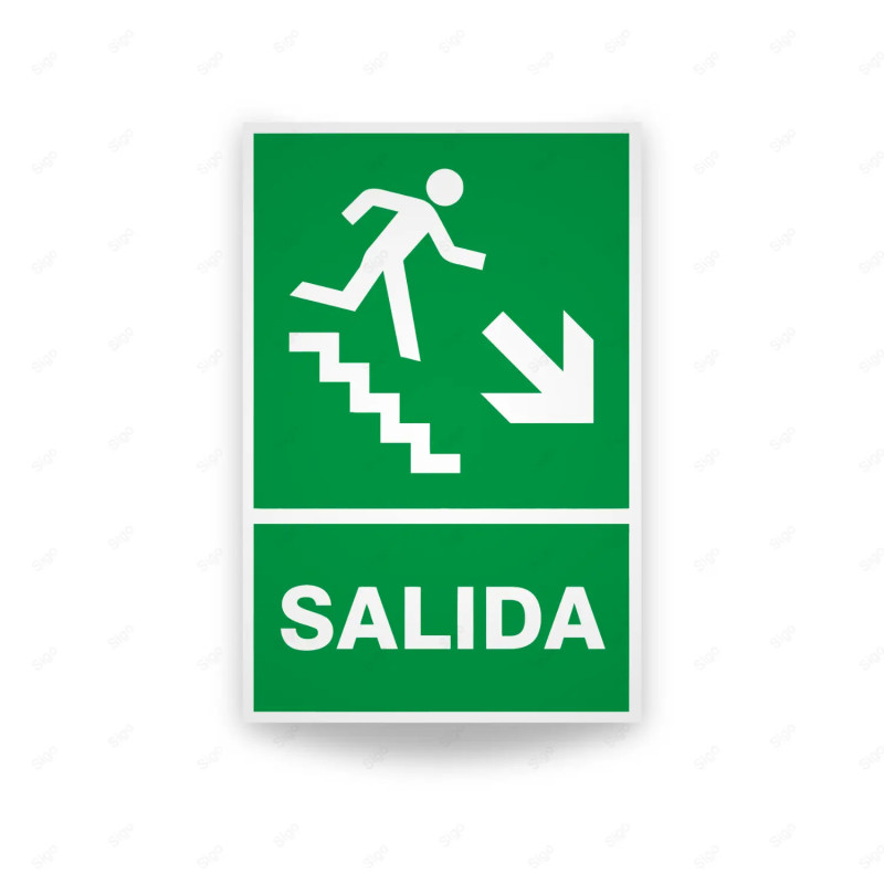 Rótulo de Ruta de Evacuación - Salida flecha abajo lado derecho|Cod. EV-018 Señales de Emergencia