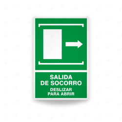 Rótulo de Ruta de Evacuación - Salida de Socorro Deslizar para Abrir lado derecho|Cod. EV-036 Señales de Emergencia