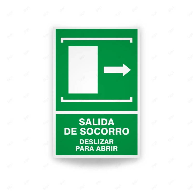 Rótulo de Ruta de Evacuación - Salida de Socorro Deslizar para Abrir lado derecho|Cod. EV-036 Señales de Emergencia