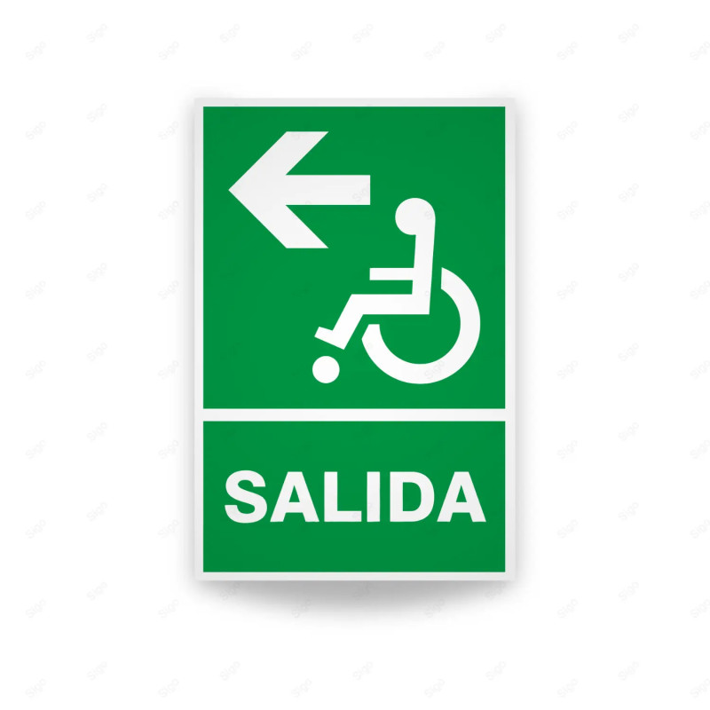 Rótulo de Ruta de Evacuación - Salida Personas Discapacitadas flecha lado izquierdo|Cod. EV-37 Señales de Emergencia