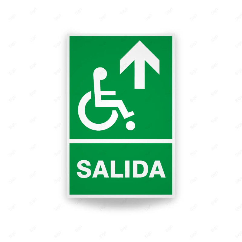 Rótulo de Ruta de Evacuación - Salida Personas Discapacitadas flecha arriba|Cod. EV-022 Señales de Emergencia