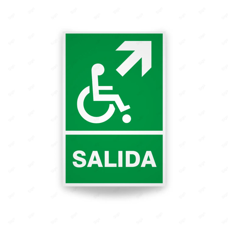 Rótulo de Ruta de Evacuación - Salida Personas Discapacitadas flecha arriba lado derecho|Cod. EV-024 Señales de Emergencia