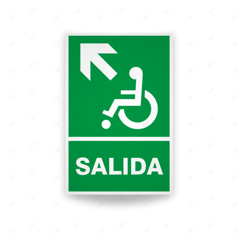 Rótulo de Ruta de Evacuación - Salida Personas Discapacitadas flecha arriba lado izquierdo|Cod. EV-41 Señales de Emergencia