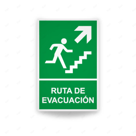 Rótulo de Ruta de Evacuación - Ruta de Evacuación flecha para arriba lado derecho|Cod.EV-013