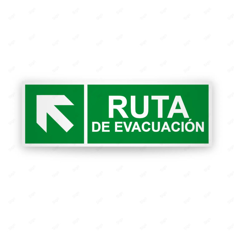 Rótulo de Ruta de Evacuación - Ruta de Evacuación flecha Arriba a la Izquierda |Cod. EV-216