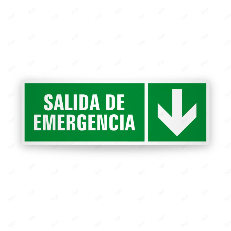 Rótulo de Ruta de Evacuación - Salida de Emergencia Flecha Abajo|Cod. EV-236