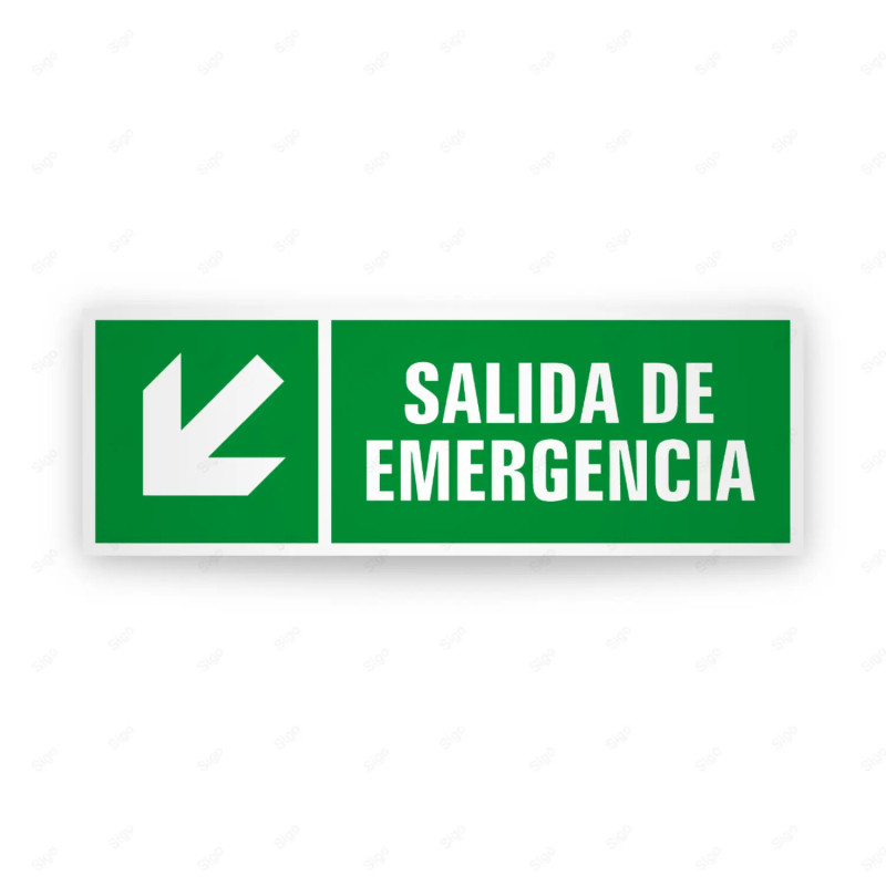 Rótulo de Ruta de Evacuación - Salida de Emergencia Flecha abajo a la Izquierda | Cod. EV-240