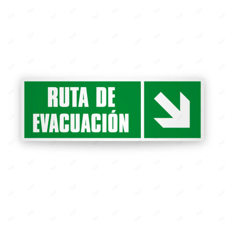 Rótulo de Ruta de Evacuación - Ruta de Evacuación Flecha Abajo a la Derecha | Cod. EV-245