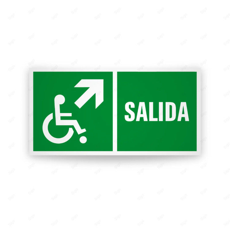 Rótulo de Ruta de Evacuación - Salida Personas Discapacitadas Flecha Arriba lado Derecho |Cod. EV-271