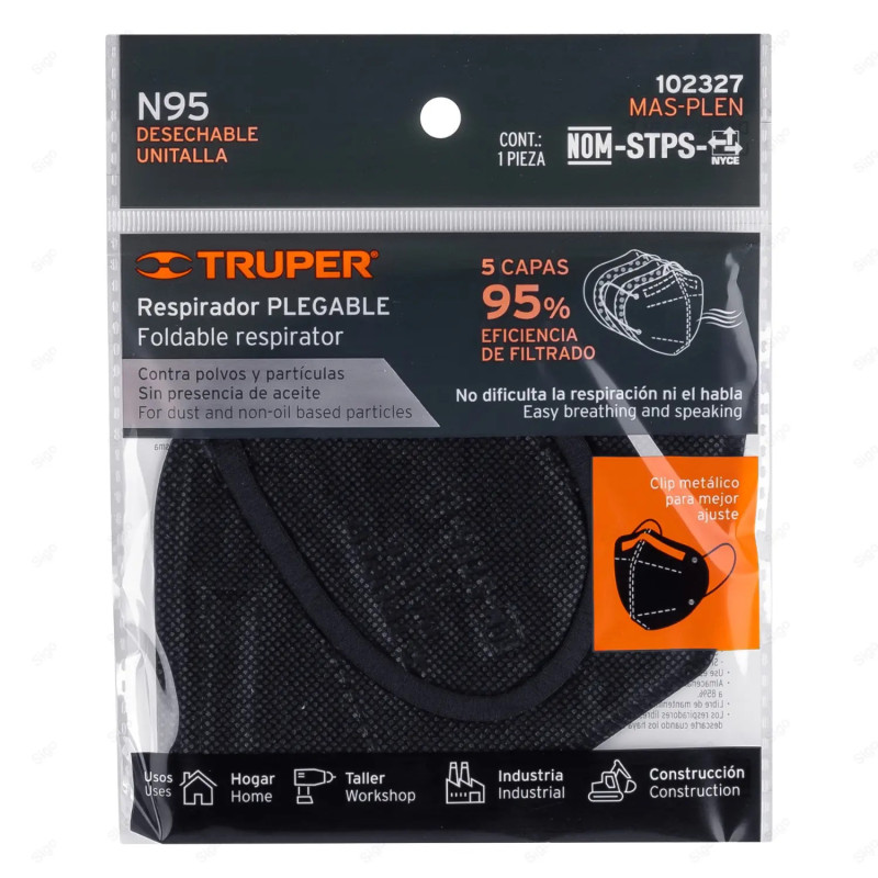 ▶︎ Respirador Plegable N95 Negro para Polvos y Partículas... | TRUPER