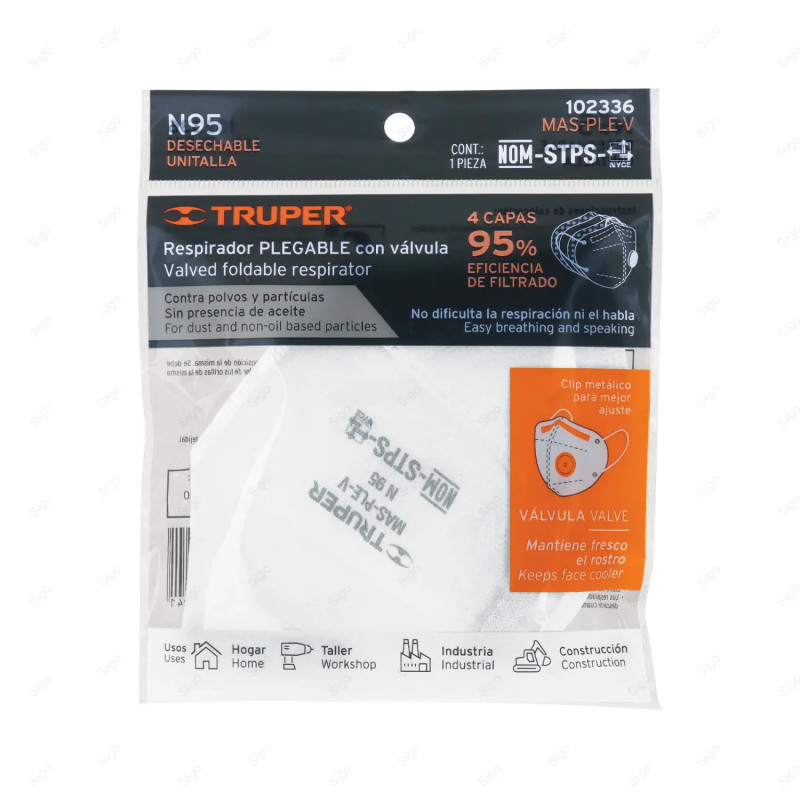 ‣ Respirador Plegable N95 con Válvula para Partículas | TRUPER