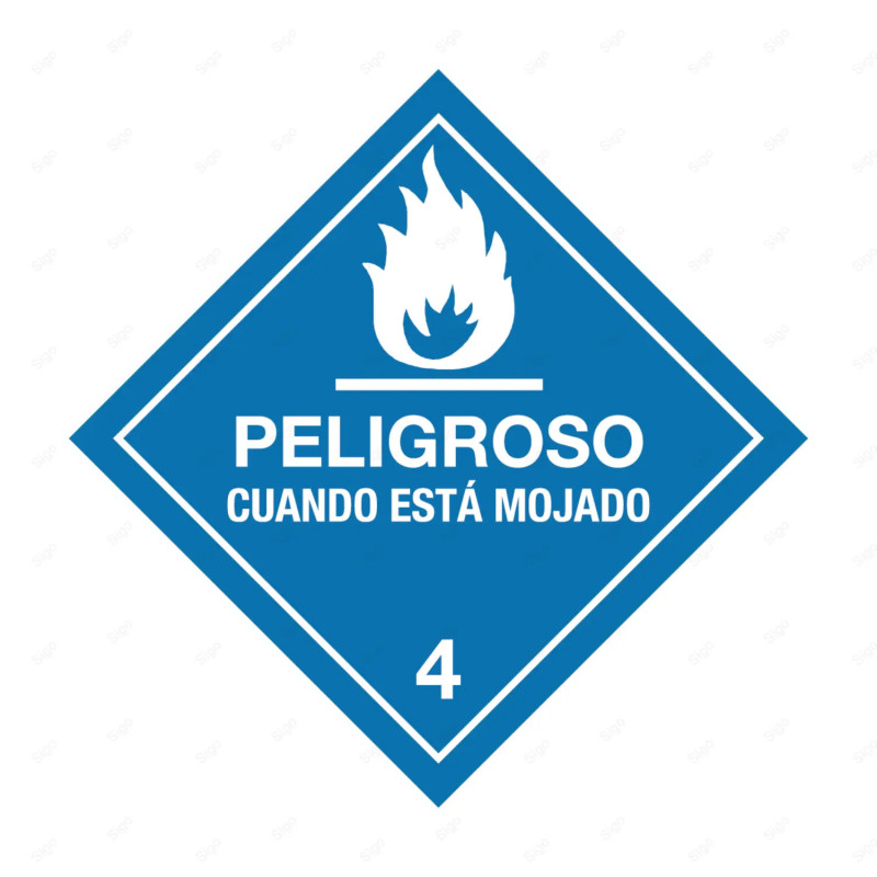 Rombo Transporte Materiales Peligrosos - Clase 4 - Peligroso Cuando Está Mojado | Cod. TMP-29 Transporte Materiales Peligrosos