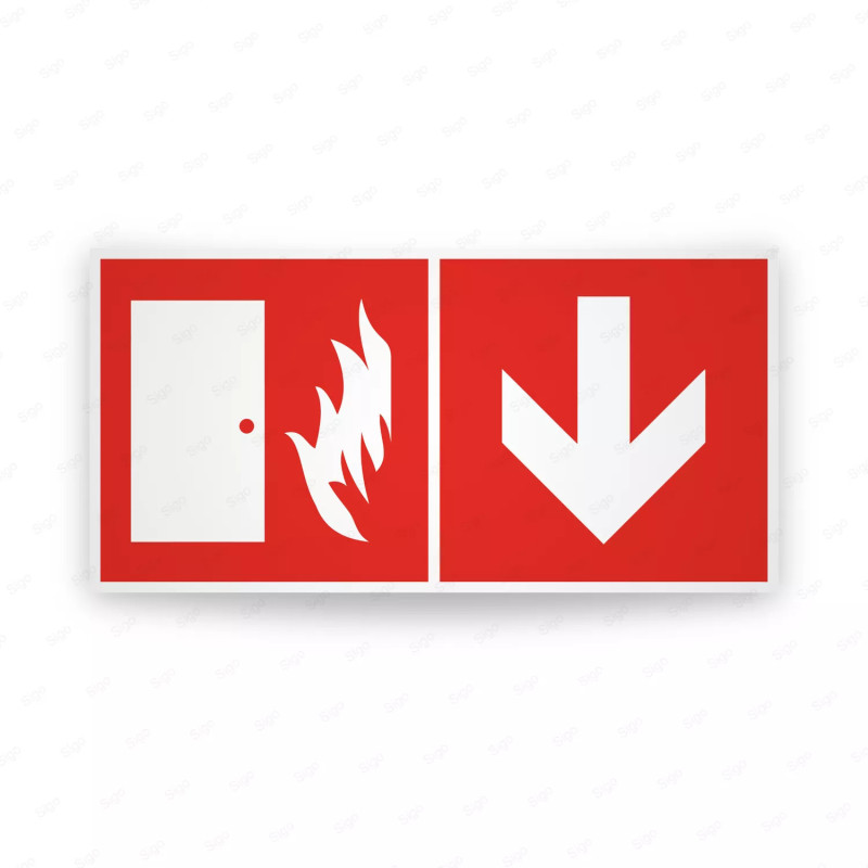 Rótulo Contra Incendios - Puerta contafuego flecha abajo| Cod. CI-280
