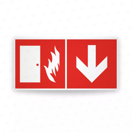 Rótulo Contra Incendios - Puerta contafuego flecha abajo| Cod. CI-280