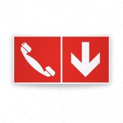 Rótulo Contra Incendios - Telefono de emergencia flecha abajo| Cod. CI-292