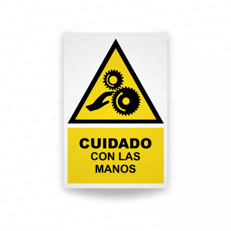 Rótulo de Atención - Cuidado con las manos| Cod. AD-647