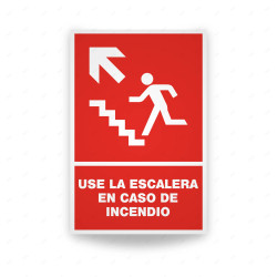 Rótulo Contra Incendios - Use escalera en caso de incendio flecha arriba lado izquierdo | Cod. CI-142