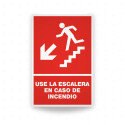 Rótulo Contra Incendios - Use la escalera en caso de incendio flecha abajo lado izquierdo| Cod. CI-145