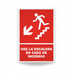 Rótulo Contra Incendios - Use la escalera en caso de incendio flecha abajo lado izquierdo| Cod. CI-145