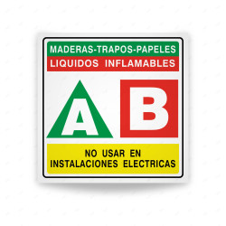 Rótulo Contra Incendios - Madera, trapos, papeles Liquidos inflamables| Cod. CI-043
