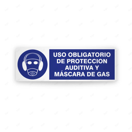 Rótulo de Obligación - Uso obligatorio de proteccion auditiva y mascara de gas| Cod. OB-213