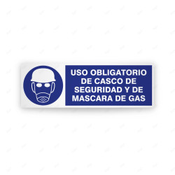 Rótulo de Obligación - Uso obligatorio de casco de seguridad y mascara de gas  | Cod. OB-220