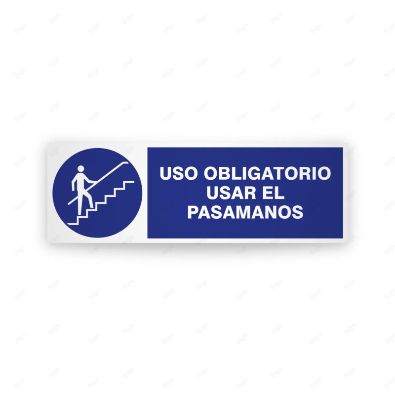 Rótulo de Obligación - Uso obligatorio usar pasamanos | Cod. OB-230