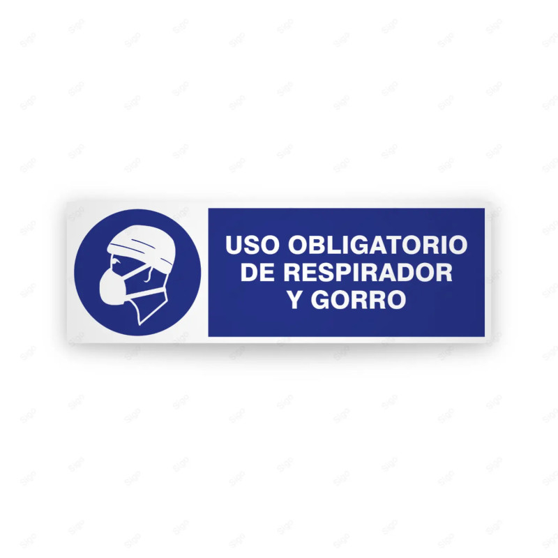 Rótulo de Obligación - Uso obligatorio de respirador y gorro| Cod. OB-240