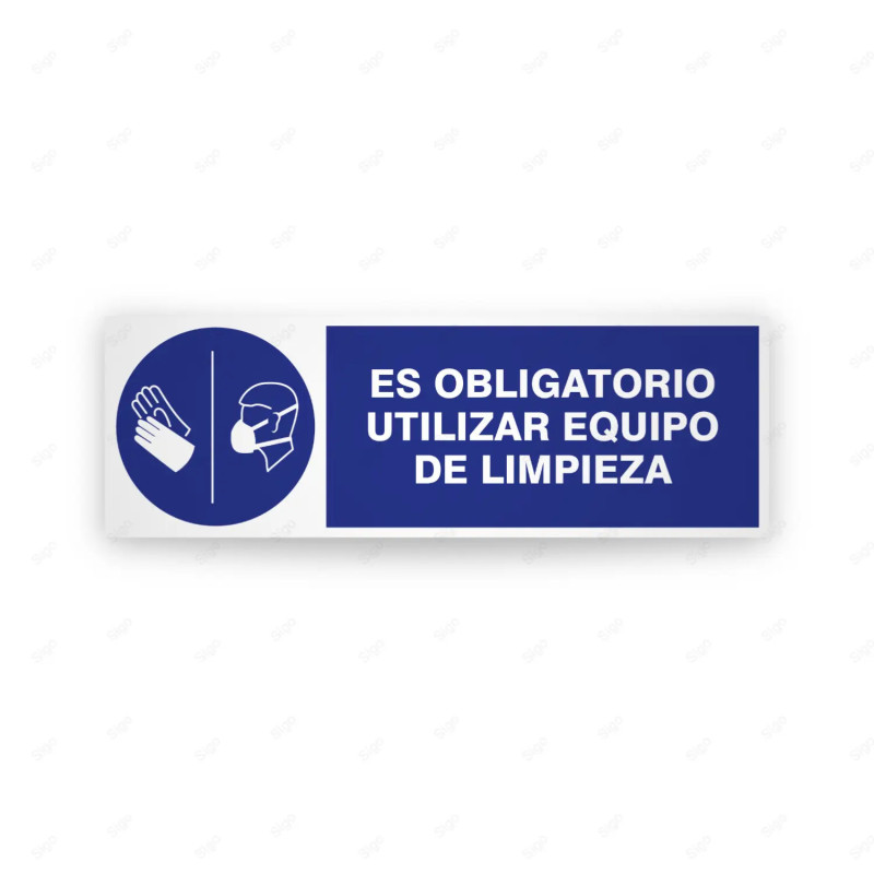 Rótulo de Obligación - Es obligatorio usar equipo de limpieza| Cod. OB-266