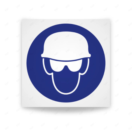 Rótulo de Obligación - Uso obligatorio de casco y lentes de seguridad | Cod. OB-015