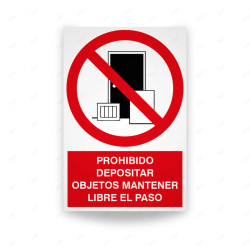 Rótulo de Prohibición - Prohibido depositar objetos mantener libre el paso | Cod. PR-108