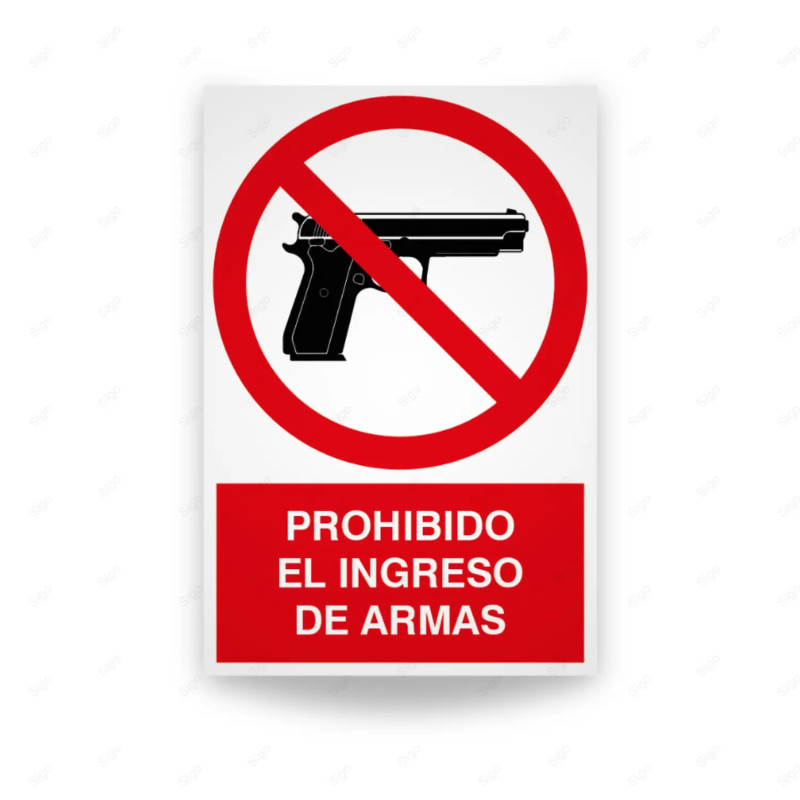 Rótulo de Prohibición - Prohibido el ingreso de armas | Cod. PR-102