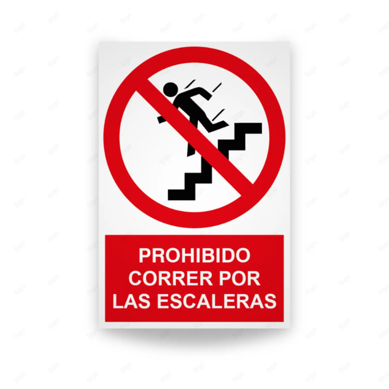 Rótulo de Prohibición - Prohibido correr por las escaleras | Cod. PR-137