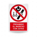 Rótulo de Prohibición - Prohibido el ingreso con joyas | Cod. PR-141