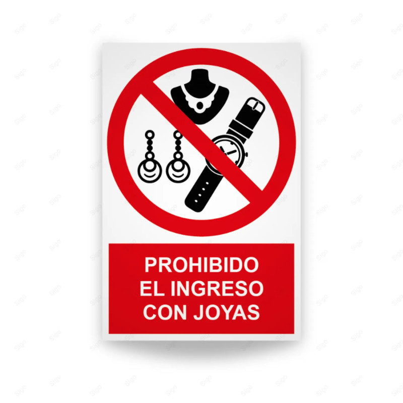 Rótulo de Prohibición - Prohibido el ingreso con joyas | Cod. PR-141
