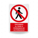 Rótulo de Prohibición - Prohibido el paso a personas no autorizadas | Cod. PR-143