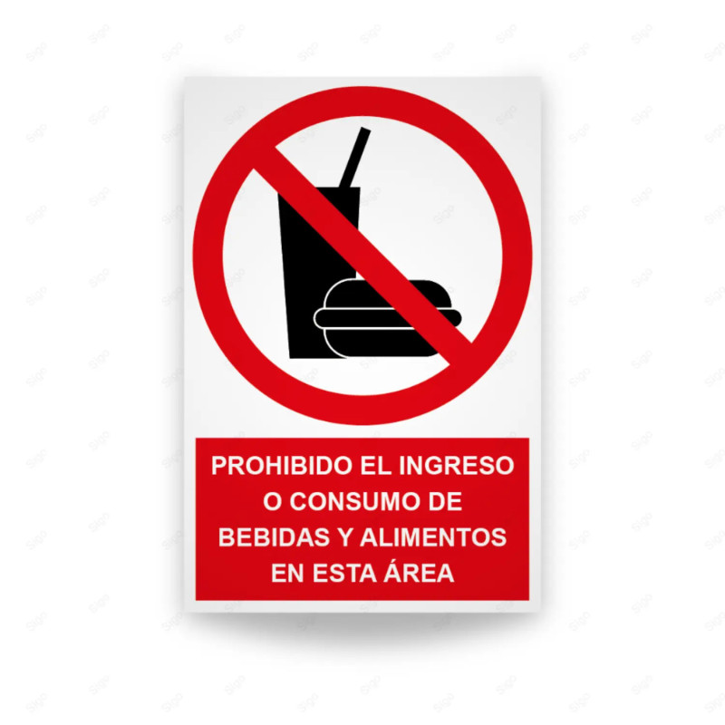 Rótulo de Prohibición - Prohibido el ingreso o consumo de bebidas o alimentos en esta área | Cod. PR-154