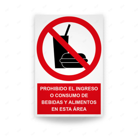 Rótulo de Prohibición - Prohibido el ingreso o consumo de bebidas o alimentos en esta área | Cod. PR-154