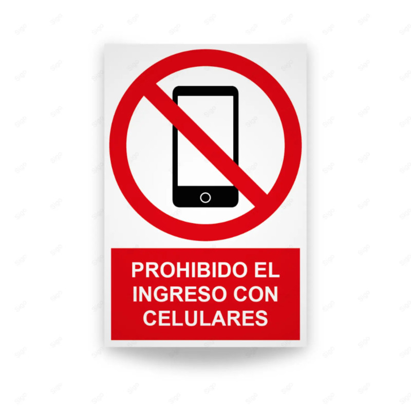 Rótulo de Prohibición - Prohibido el ingreso con celulares | Cod. PR-149