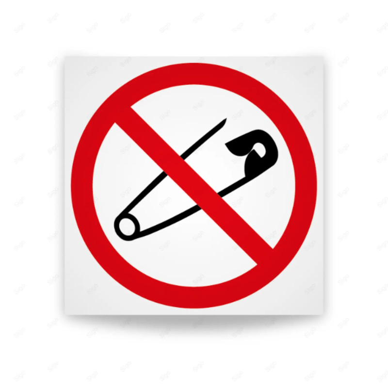 Rótulo de Prohibición - Prohibido llevar imperdibles | Cod. PR-037
