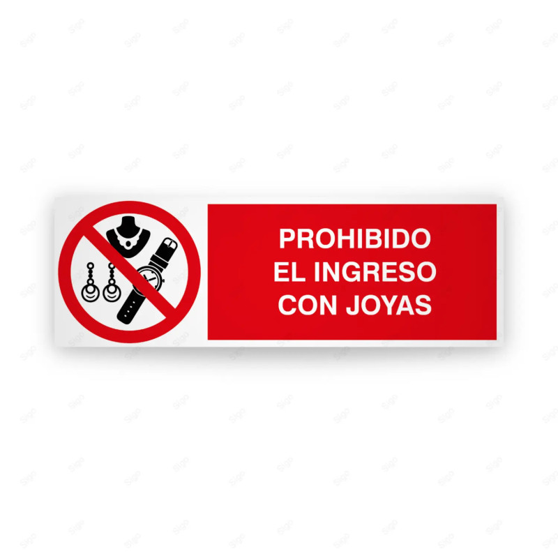 Rótulo de Prohibición - Prohibido el ingreso con joyas| Cod. PR-241