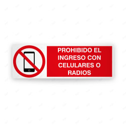 Rótulo de Prohibición - Prohibido el ingreso con celulares o radios| Cod. PR-248
