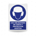 Rótulo de Obligación - Uso obligatorio de casco y protección auditiva| Cod. OB-113